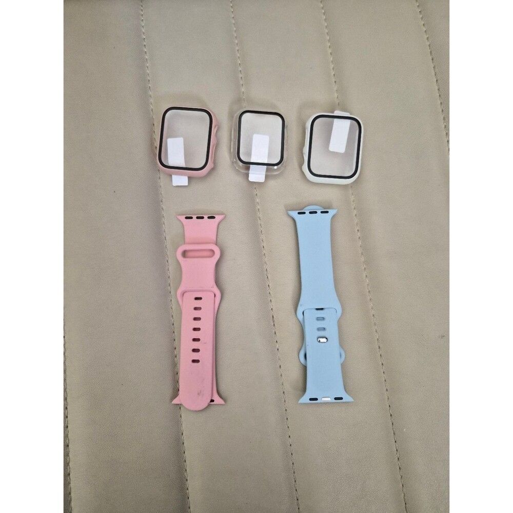 Silicone Apple Smartwatch Bands with Protective Cases - Pink & Light Blue